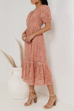 Load image into Gallery viewer, Lace Buttons V Neck A Line Midi Dress
