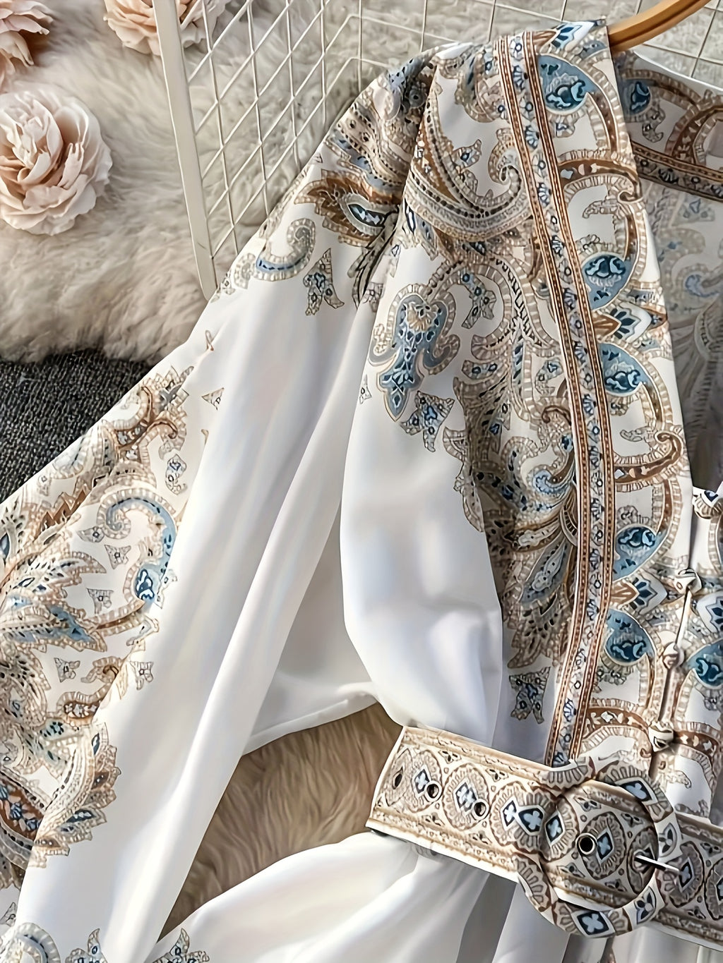 Elegant Floral Print V-Neck Long Sleeve Mini Dress