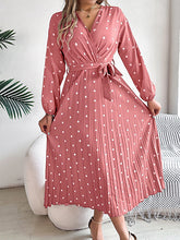 Load image into Gallery viewer, Classic V-neck Long Sleeves Polka Dots Print Midi Dress
