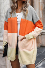 Load image into Gallery viewer, Contrasting rainbow paneled striped long cardigan sweater with pockets

