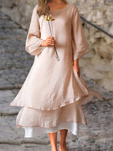 Load image into Gallery viewer, Cotton and Linen Contrasting Double Layer Vintage Midi Dress
