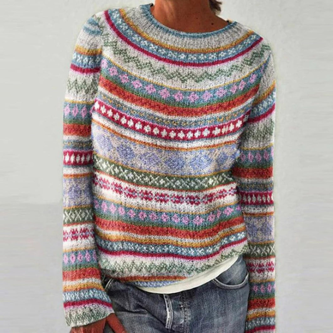 Fairman Island Vintage Pattern Crew Neck Contrast Sweater