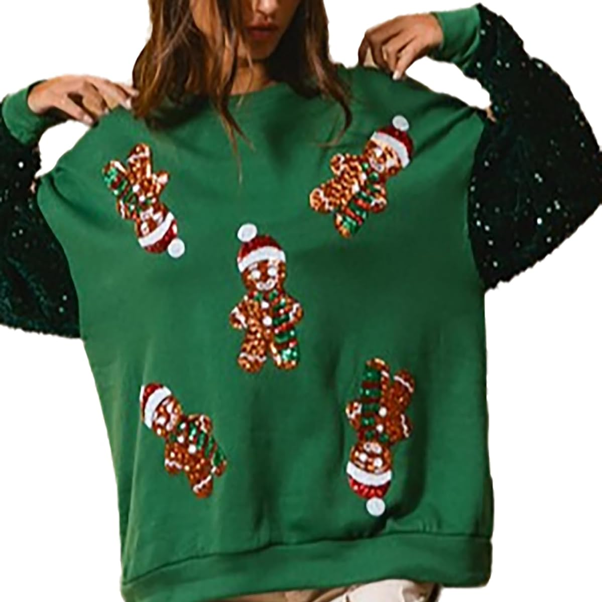 Gingerbread Sequins Patchwork Christmas Sweatshirt