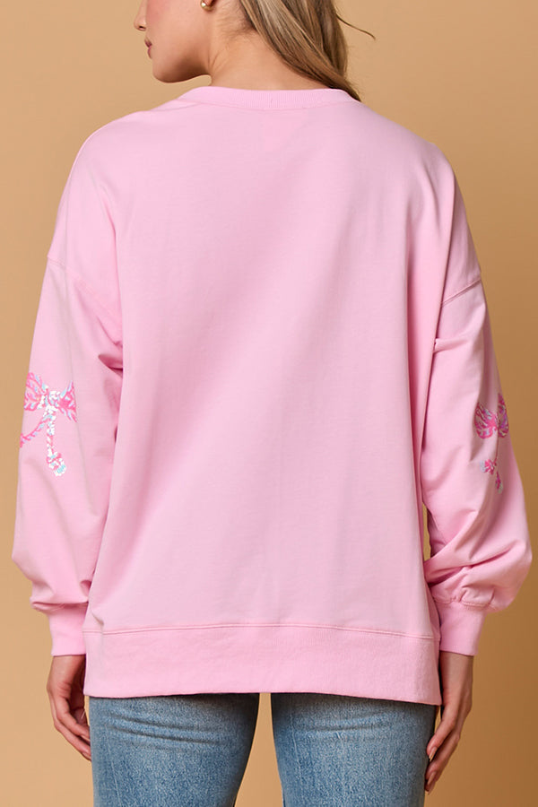 Bow Sequin Casual Loose Long Sleeve Sweatshirt