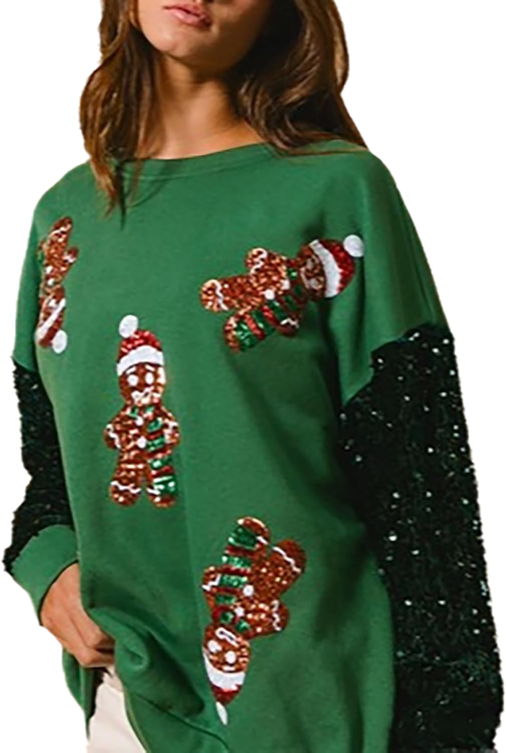 Gingerbread Sequins Patchwork Christmas Sweatshirt