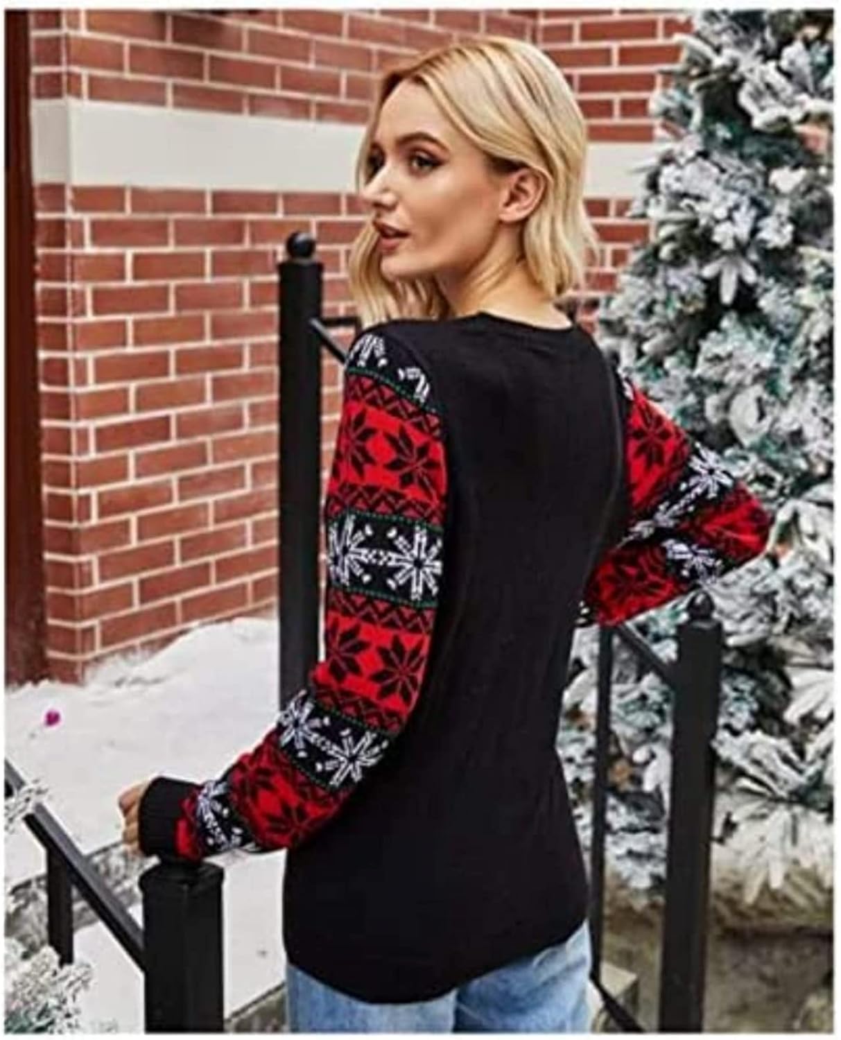 Ugly Christmas Sweater Santa Claus Printed Embroidered Round Neck Knit Sweater