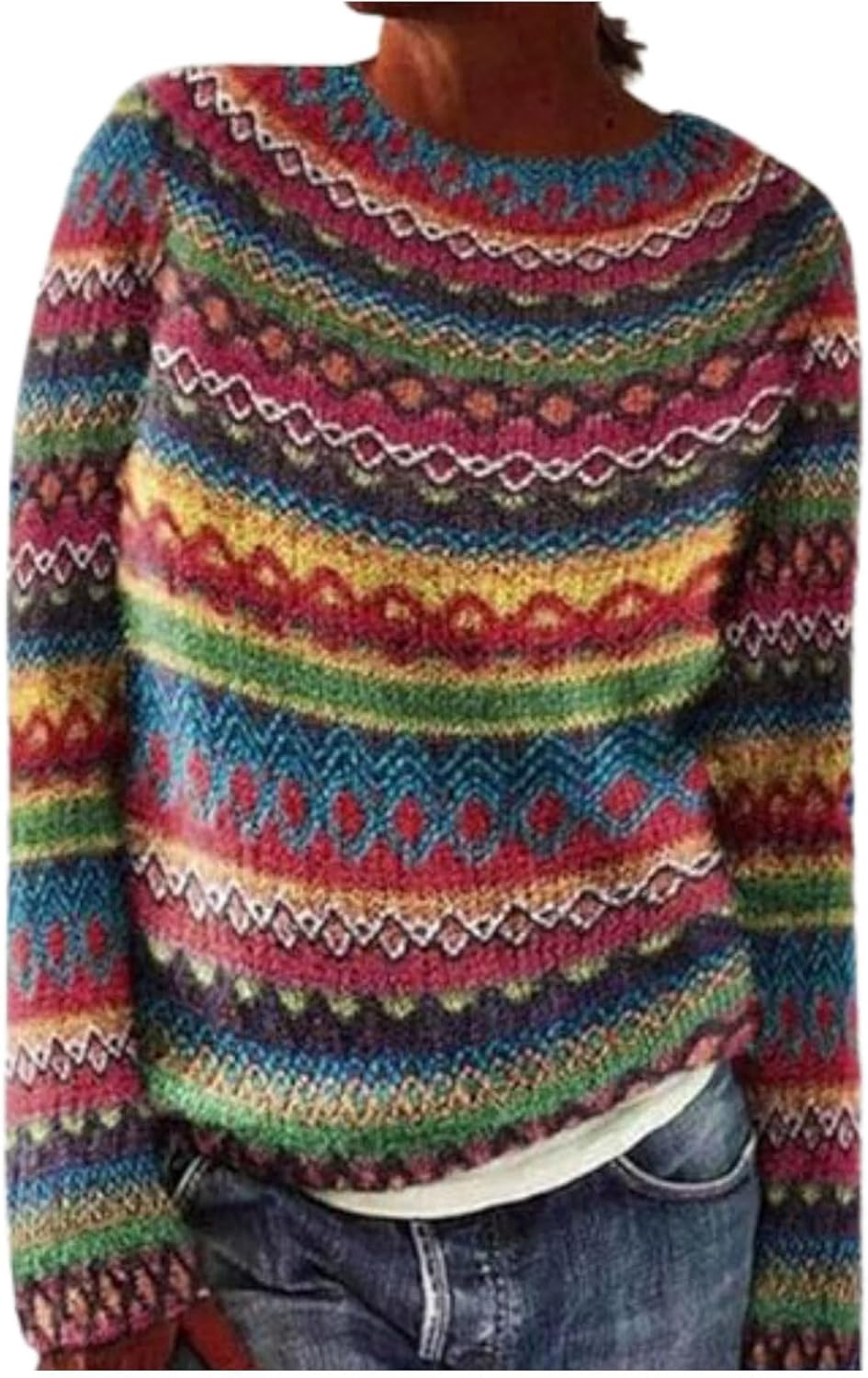 Color Block Casual Loose Long Sleeve Knitted Sweater