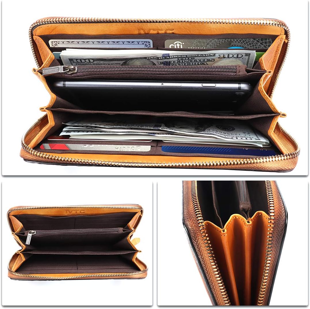 Women's Wallet Genuine Leather Zip Around Wristlet Long Purse Unique Embossed Handmade Clutch