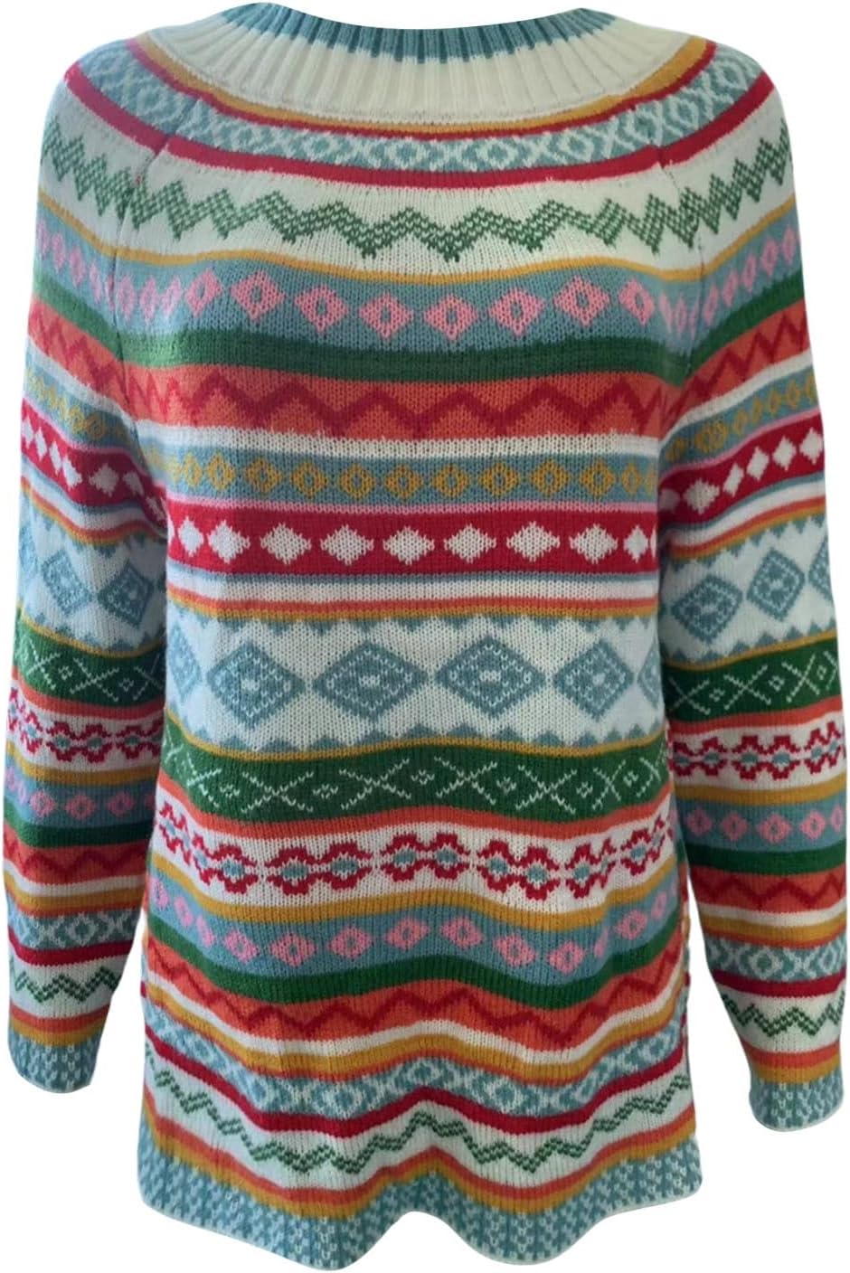Fairman Island Vintage Pattern Crew Neck Contrast Sweater