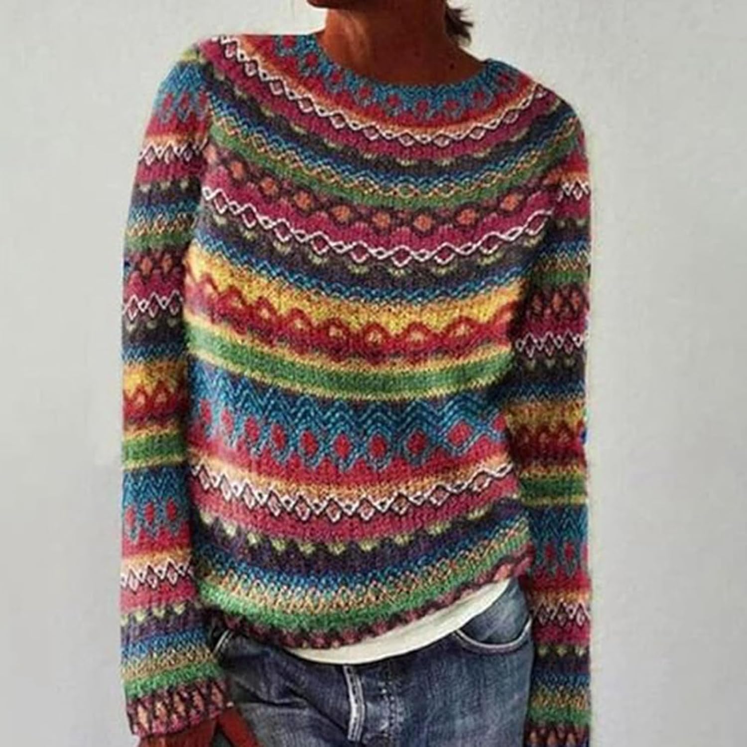 Color Block Casual Loose Long Sleeve Knitted Sweater