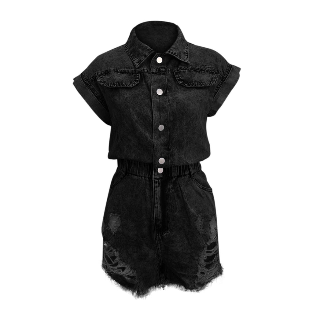 Casual Denim Button Down Romper