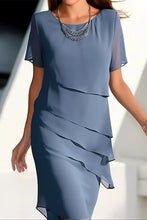 Load image into Gallery viewer, Sweet Elegant Round Neck Tiered Chiffon Midi Dress
