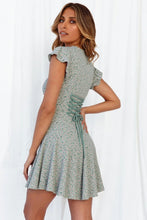 Load image into Gallery viewer, Blue Short Sleeves Floral  Tied Back Mini Dress
