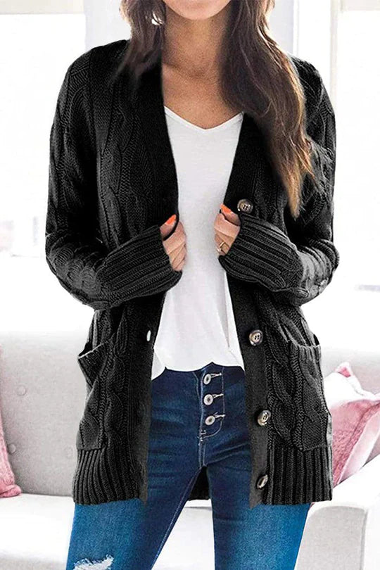 Casual Knitted Solid Color Button Down Chunky Outwear Cardigan