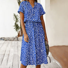 Load image into Gallery viewer, Vintage Short Sleeves Dots Print Buttons Down Midi Dress
