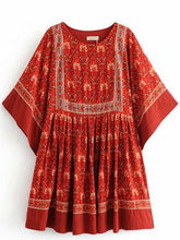 Load image into Gallery viewer, Red Bohemian Floral Tunic Dress
