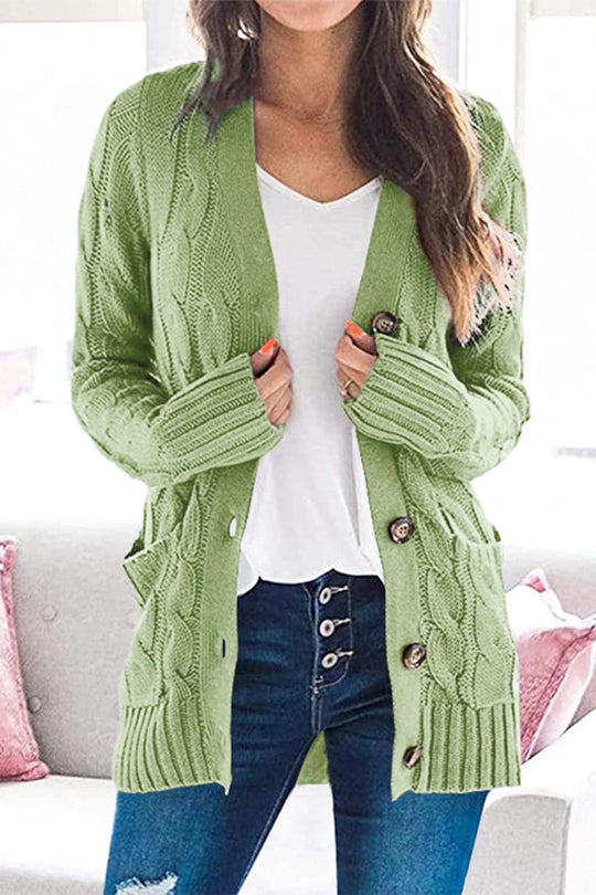 Casual Knitted Solid Color Button Down Chunky Outwear Cardigan