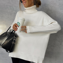 Load image into Gallery viewer, White Turtleneck Long Sleeves Loose Knit Sweater
