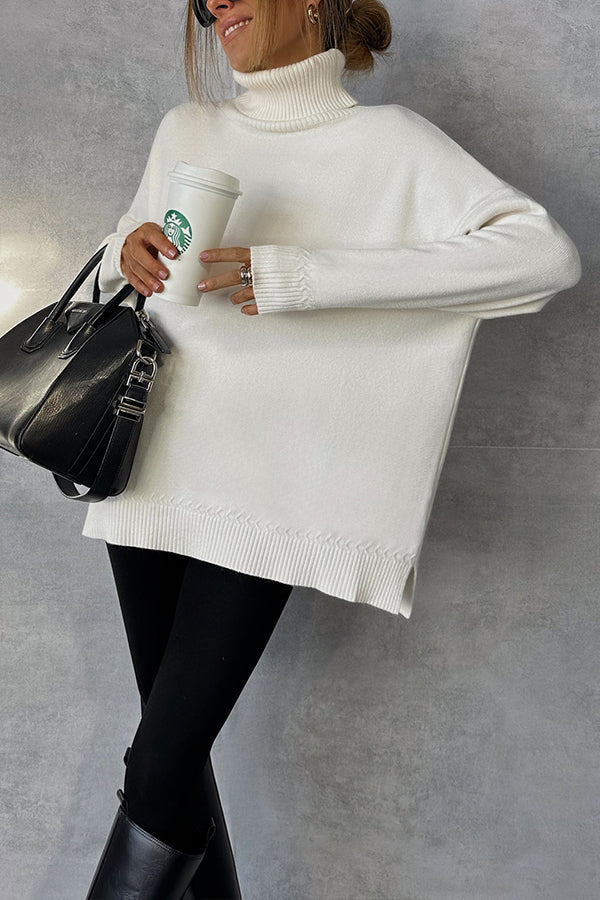 White Turtleneck Long Sleeves Loose Knit Sweater