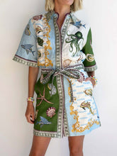 Load image into Gallery viewer, Sophisticated Ocean Biology Printed Buttons Down Mini Dress
