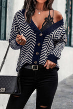 Load image into Gallery viewer, Long Sleeve V Neck Open Front Striped Knit Cardigan Sweaters
