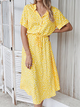 Load image into Gallery viewer, Vintage Short Sleeves Dots Print Buttons Down Midi Dress

