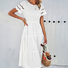 Load image into Gallery viewer, Elegant Round Neck Short Smocked Tiered Midi Dress
