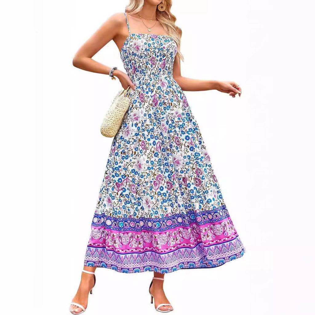 Floral Bohemian Sexy Adjustable Straps Pockets Midi Dress