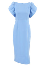 Load image into Gallery viewer, Elegant Blue Flounce Slit Back Midi Dress
