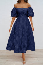 Load image into Gallery viewer, Navy Off Shoulder Ball Gown Midi Dress
