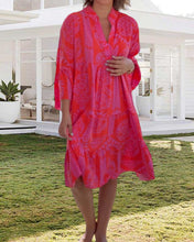Load image into Gallery viewer, Pink Floral Print Tiered Loose Mini Dress
