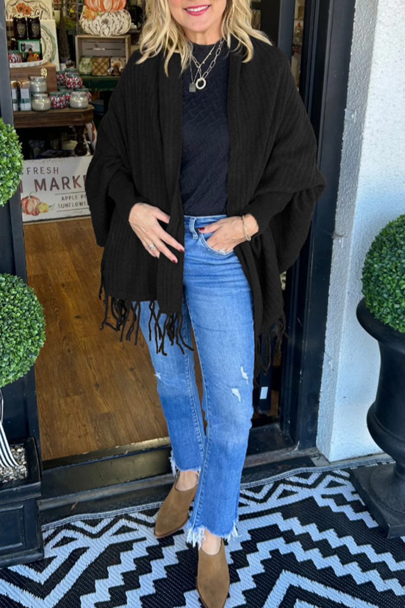 Casual Fringed Trim Irregular Cardigan Outerwear