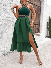 Load image into Gallery viewer, Embroidered Sleeveless Loose Halter-Neck Split Side Midi Dress
