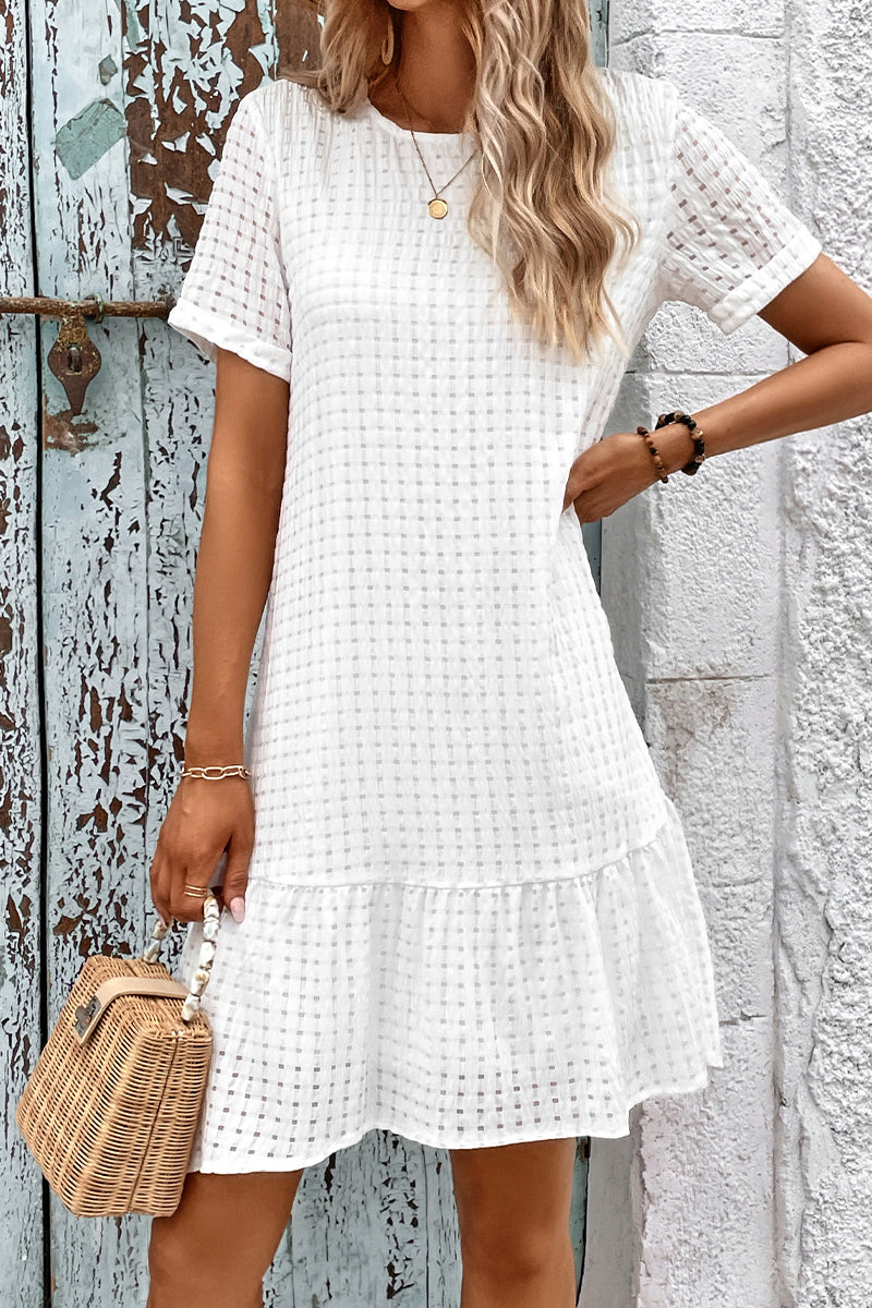 Casual Hollowed Out Short Sleeves Ruffled Mini Dress