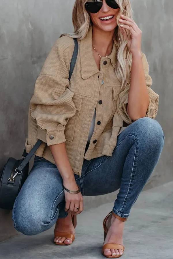 Classic Waffle Cardigan Short Top Jacket
