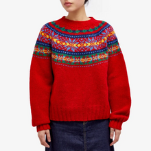 Load image into Gallery viewer, Red Jacquard Loose Pullover Crew Neck Sweater
