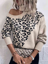 Load image into Gallery viewer, Leopard Turtleneck Cold Shoulder Long Sleeve Sweater
