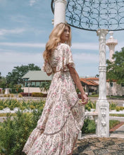 Load image into Gallery viewer, Boho Beige Floral Print High Low Dress
