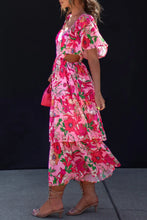 Load image into Gallery viewer, Pink Floral Squared Neck Tied Midi Dress
