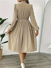 Load image into Gallery viewer, Elegant Beige Tie Neck Pleated Long Sleeve Midi Dress
