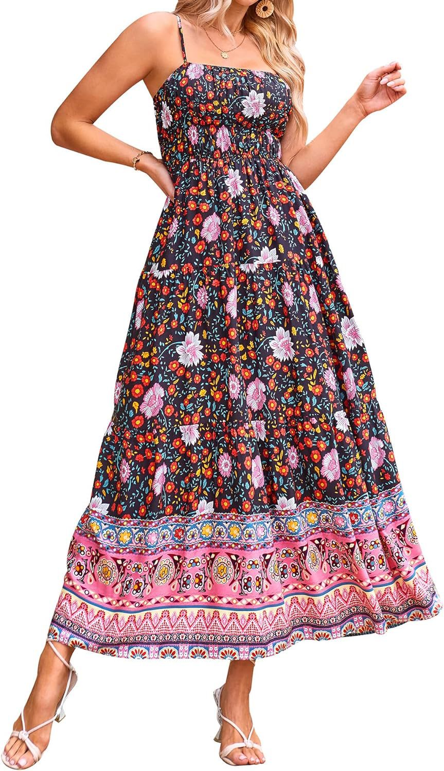 Floral Bohemian Sexy Adjustable Straps Pockets Midi Dress