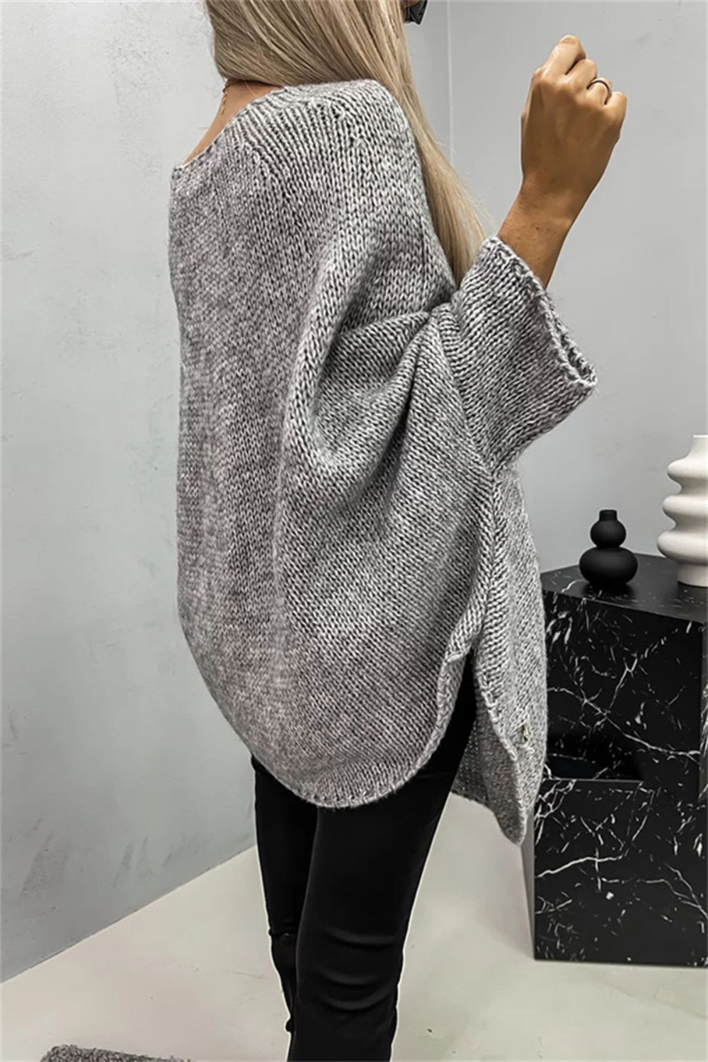 Casual Knit Crew Neck Poncho Loose Sweater