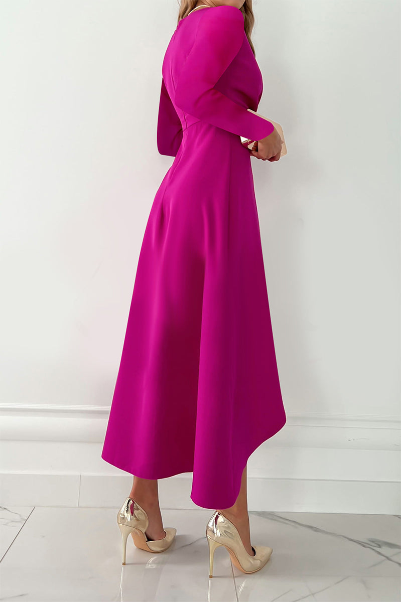 Fashion V Neck Long Sleeves Asymmetrical Midi Dress