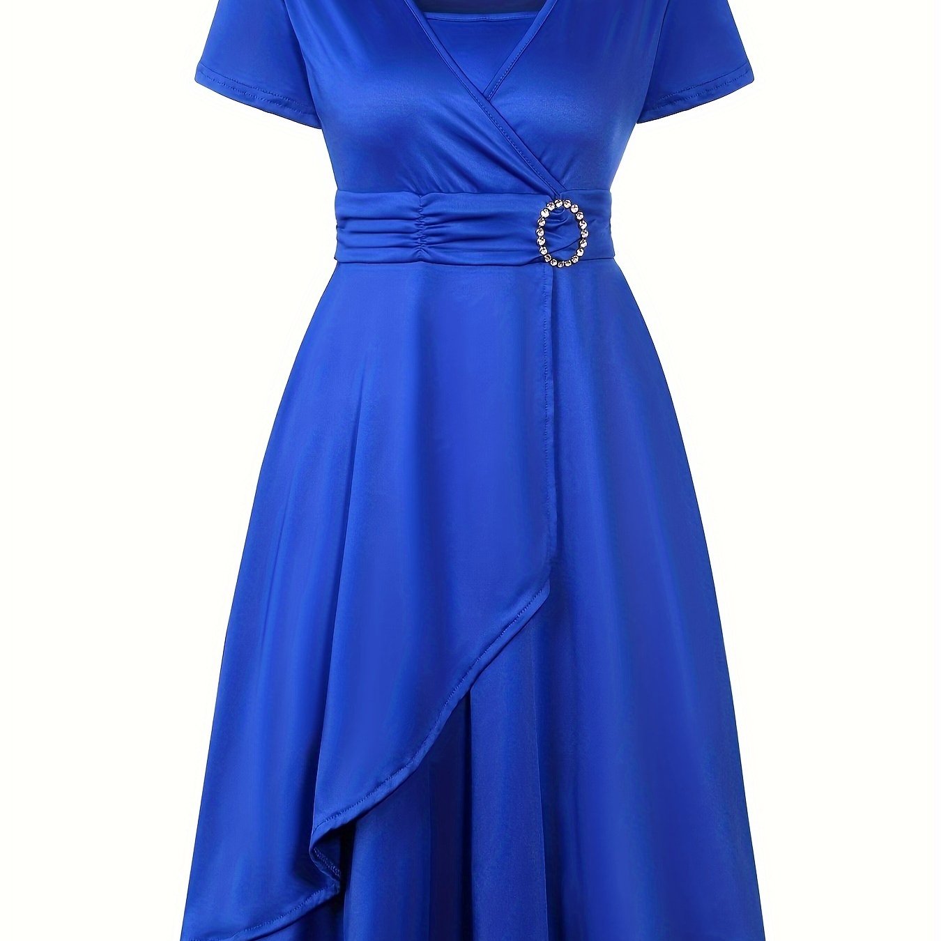 Elegant  V-Neck Asymmetrical Ruffled Midi Dress