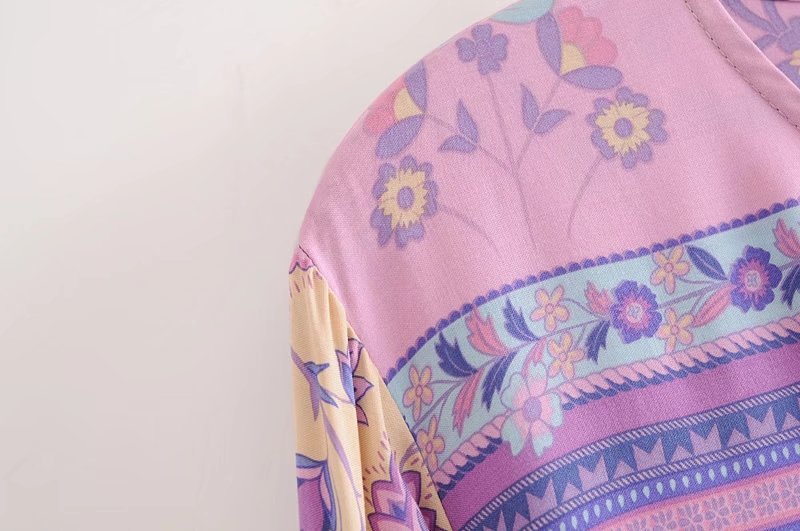 Boho Floral Print Long Sleeve Loose Maxi Dress