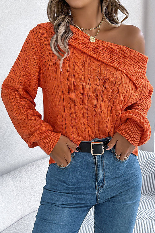 Casual One Shoulder Long Sleeve Knitted Sweater