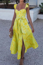 Load image into Gallery viewer, Vintage Elegant Print Split Front Maxi Dress
