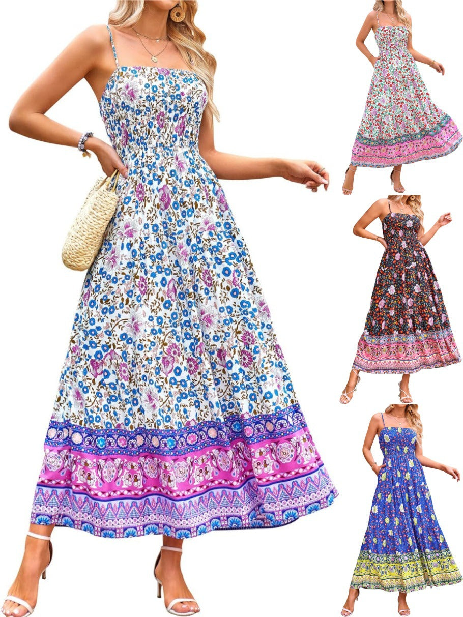 Floral Bohemian Sexy Adjustable Straps Pockets Midi Dress