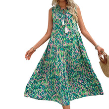 Load image into Gallery viewer, Bohemian Casual Sleeveless Printed Tiered Tassel Midi Dress
