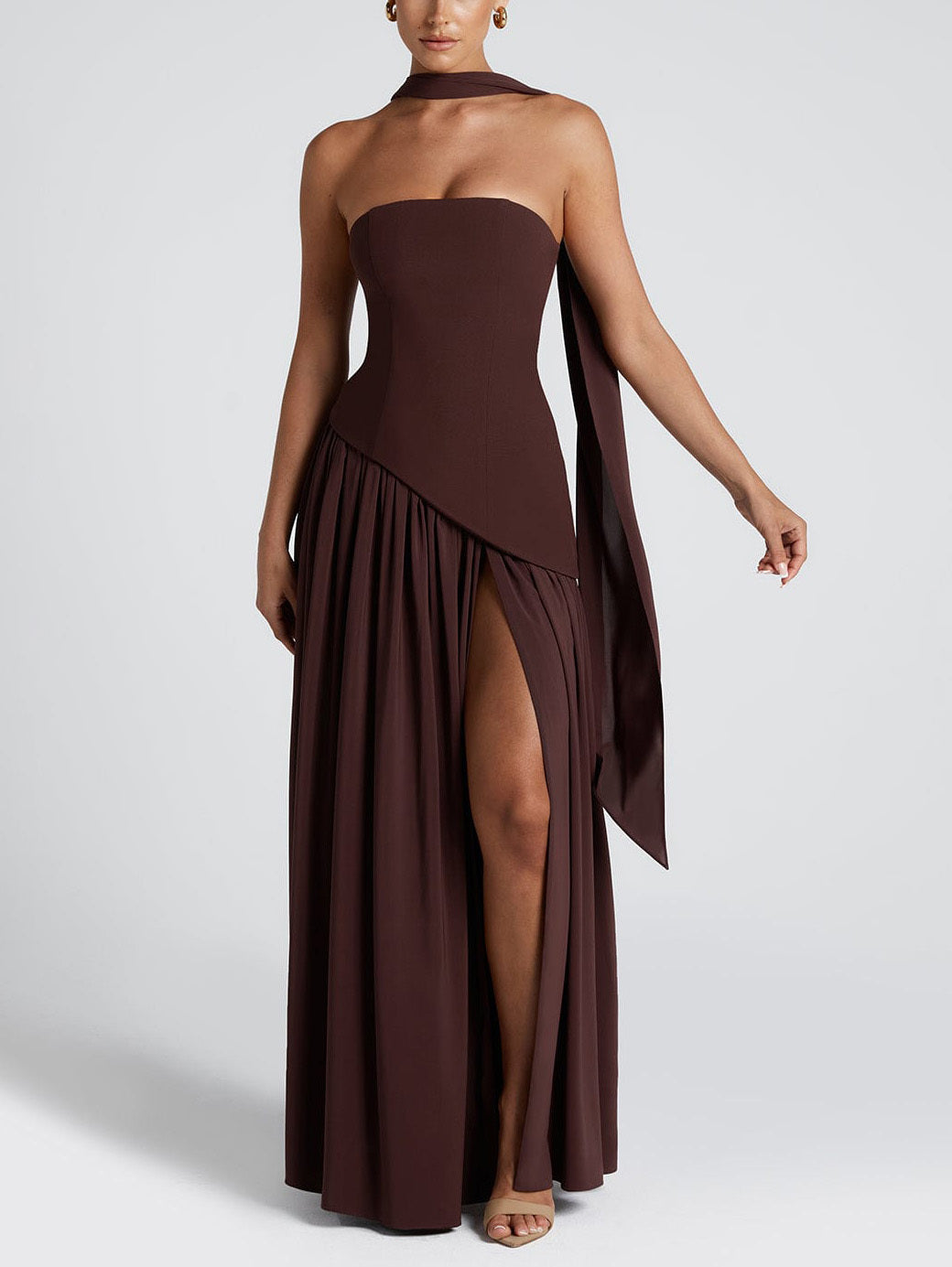 Chic Strapless Patchwork Split Side Maxi Party Dress